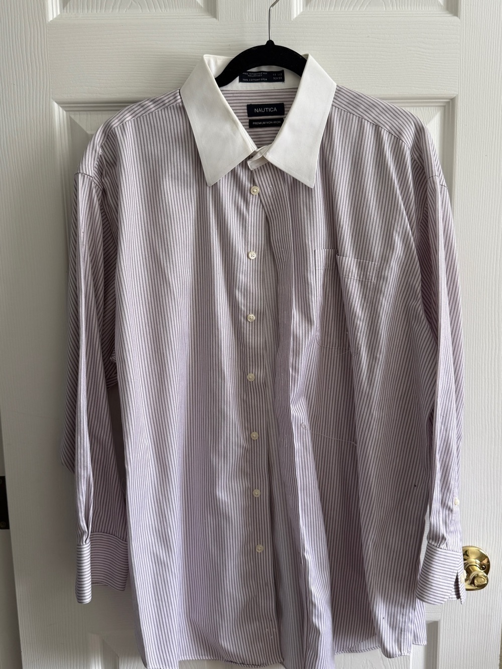 Nautica Premium Non-Iron Men's Dress Shirt White Contrast Collar 17.5 32/33